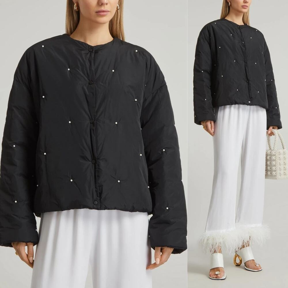 Sleeper Faux Pearl Puffer Cropped Jacket‎ Black Size S/M